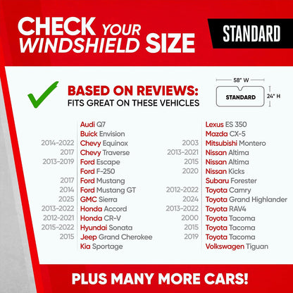 Motor Trend Windshield Sunshade for Car, Truck & SUV, Black - Folding Sun Shade for Front Window, Auto Sun Visor Heat Protection, UV Rays Blocker (58 x 24 Inch)