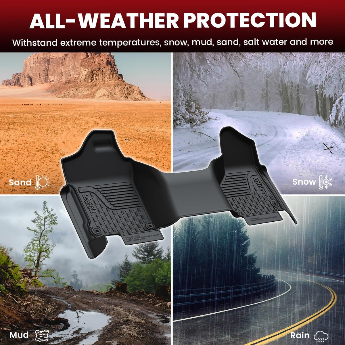 LASFIT Floor Mats for 2019-2025 2026 Ram 2500/3500 Crew Cab Bucket Seat for Carpet & Vinyl Floor (NOT fit Model with PTO Kit), All Weather TPE Custom Fit Car Mats Floor Liners 1st & 2nd Row, Black
