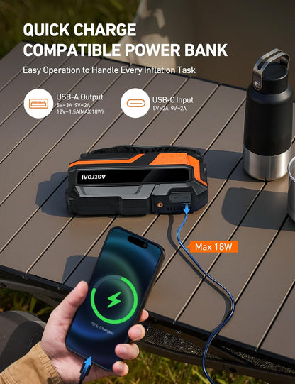 AstroAI S8 Air Jump Starter with Air Compressor, 3000A Peak Car Battery Jump Starter Portable (9.0 Gas/6.5L Diesel) with 150PSI Cordless Auto-Shutoff Tire Inflator, 12V Battery Charger Booster(Orange)