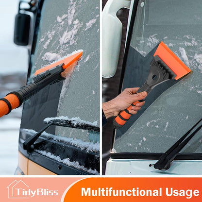 TidyBliss Ice Scraper and Snow Brush for Car Windshield, 24.8 inches Aluminum Frost Remover with Ergonomic Foam Grip for SUV Truck Glass Window (Orange)