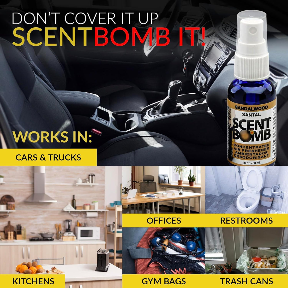 Scent Bomb Air Freshener Spray, Long-Lasting Odor Eliminator - Effective Deodorizer for Home & Car, Fresh Room Spray for Kitchen, Bathroom & Smell Neutralizer - 1 oz Pack of 4, Black Cherry Scent