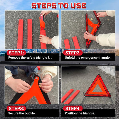MAOPINER 3 Pack Emergency Warning Triangles, Roadside Safety Triangle with Reinforced Base and Carrying Case, Foldable Reflective Warning Triangles for Roadside Safety and Emergency Use