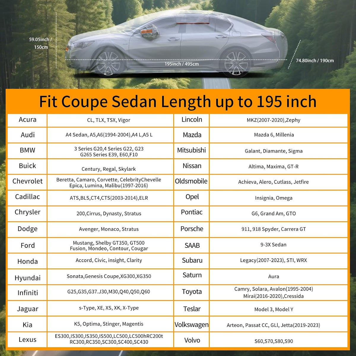 8 Layers Car Cover Waterproof All Weather,Outdoor Car Cover Rain Sun Protection for Car with Zipper Cotton, Universal Exterior Covers Fits for Audi A4 A5,2007-2025 BMW 3 Series(195in*74.8in*59in)