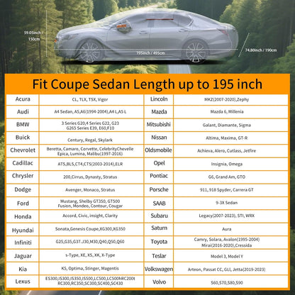 8 Layers Car Cover Waterproof All Weather,Outdoor Car Cover Rain Sun Protection for Car with Zipper Cotton, Universal Exterior Covers Fits for Audi A4 A5,2007-2025 BMW 3 Series(195in*74.8in*59in)