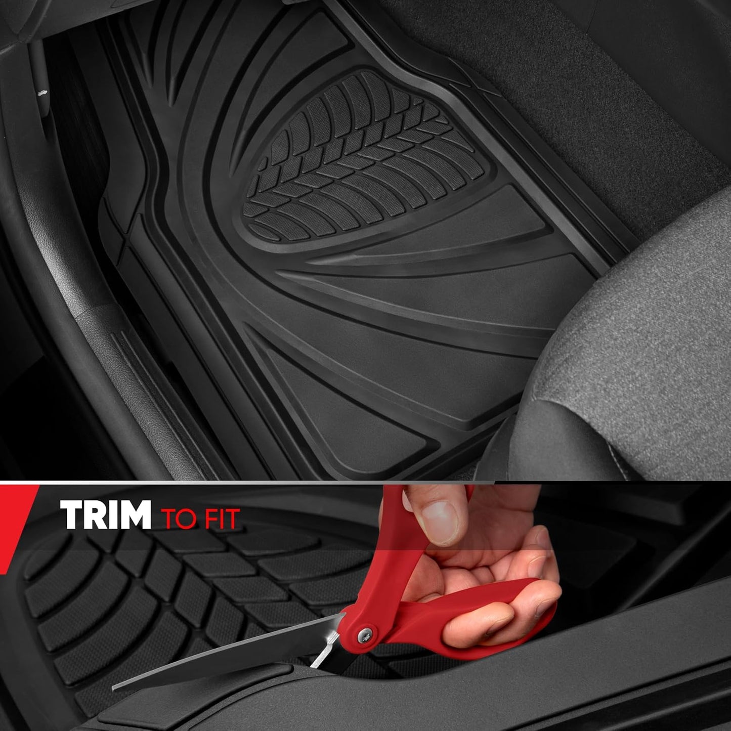 Motor Trend FlexTough Performance All Weather Rubber Car Floor Mats - 3 Piece Floor Mats Automotive Liners for Cars Truck SUV, Heavy-Duty Waterproof (Black)