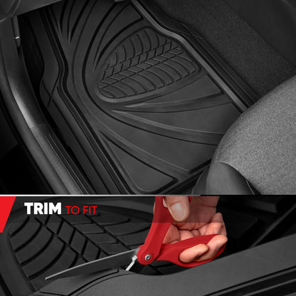 Motor Trend FlexTough Performance All Weather Rubber Car Floor Mats - 3 Piece Floor Mats Automotive Liners for Cars Truck SUV, Heavy-Duty Waterproof (Black)