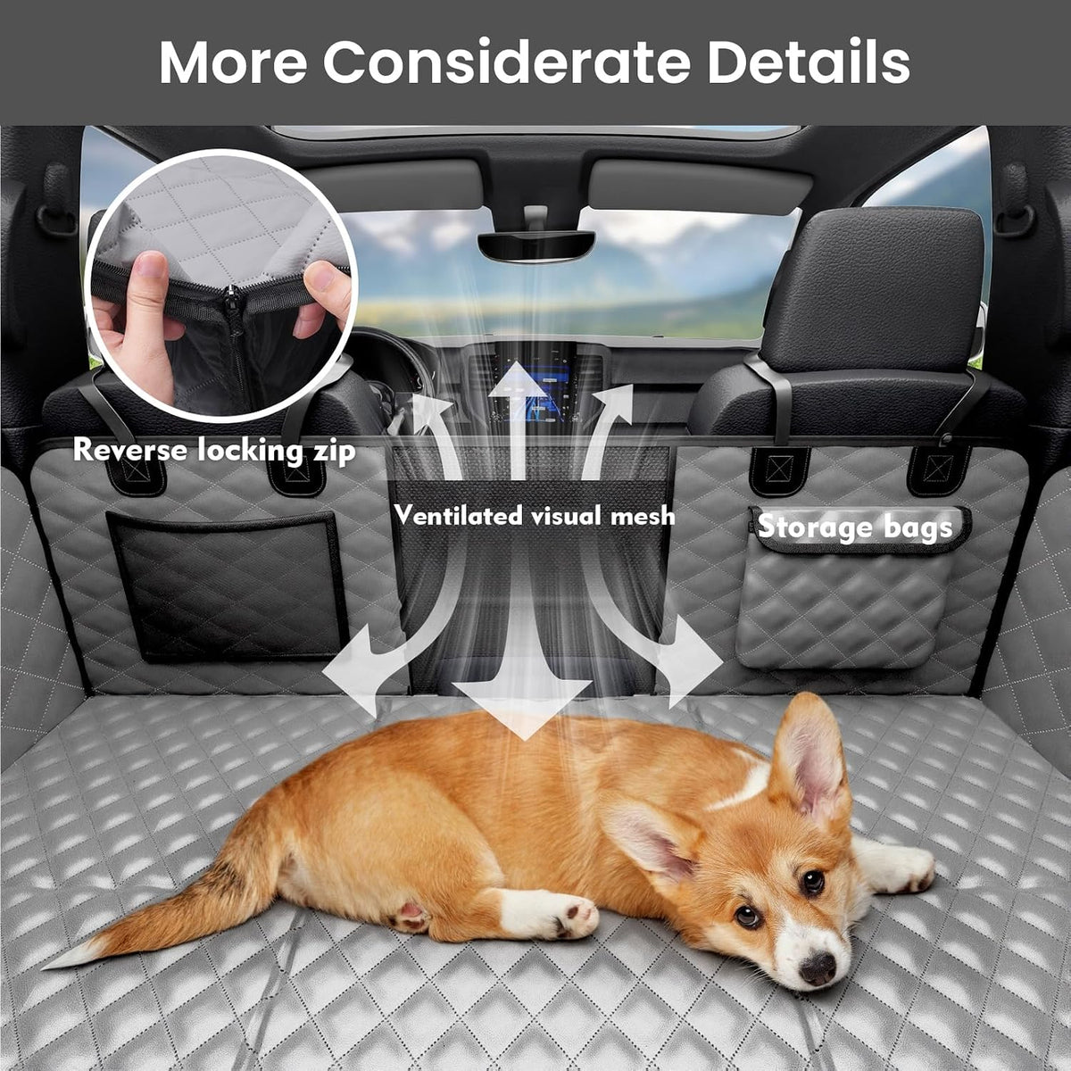 Dog Car Seat Cover for Back Seat, Waterproof Leather Fabric Back Seat Extender for dogs 52.4 * 24.4in, Foldable in The Car, Hard PVC Panels Bottom Support to 330 lbs, for Cars/Mid-Size SUV/Small Truck