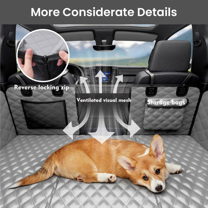 Dog Car Seat Cover for Back Seat, Waterproof Leather Fabric Back Seat Extender for dogs 52.4 * 24.4in, Foldable in The Car, Hard PVC Panels Bottom Support to 330 lbs, for Cars/Mid-Size SUV/Small Truck