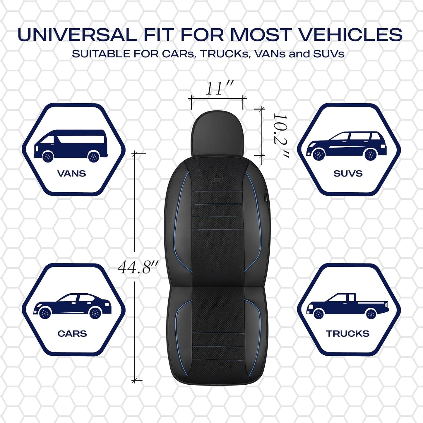 Skechers Air-Cooled Memory Foam Seat Covers,Mesh Thick Car Seat Covers,Piping Leather Car Seat Covers Front Seats,Airbag Compatible,Automotive Comfort Universal FitMost Cars,Vans,Truck,SUV,Black