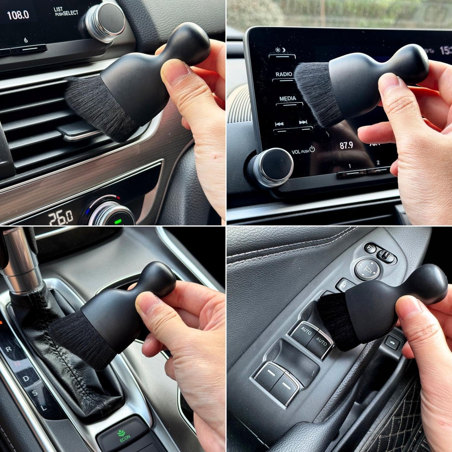 Car Detailing Brush, Soft Bristle Cleaning Brush, Scratch-Free Auto Duster Tool for Dashboard, Air Vents, Leather & Interior Cleaning (Black&Brown)
