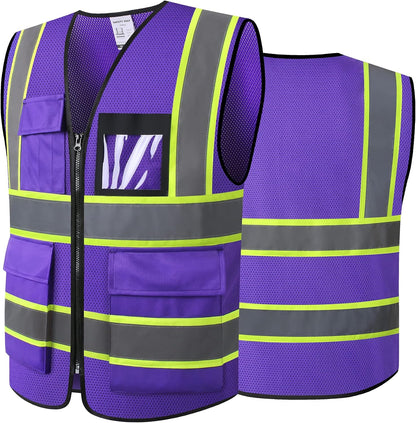 Reflective High Visibility Safety Vest for Men Women with Pockets Zipper Front Meets ANSI/ISEA Standards