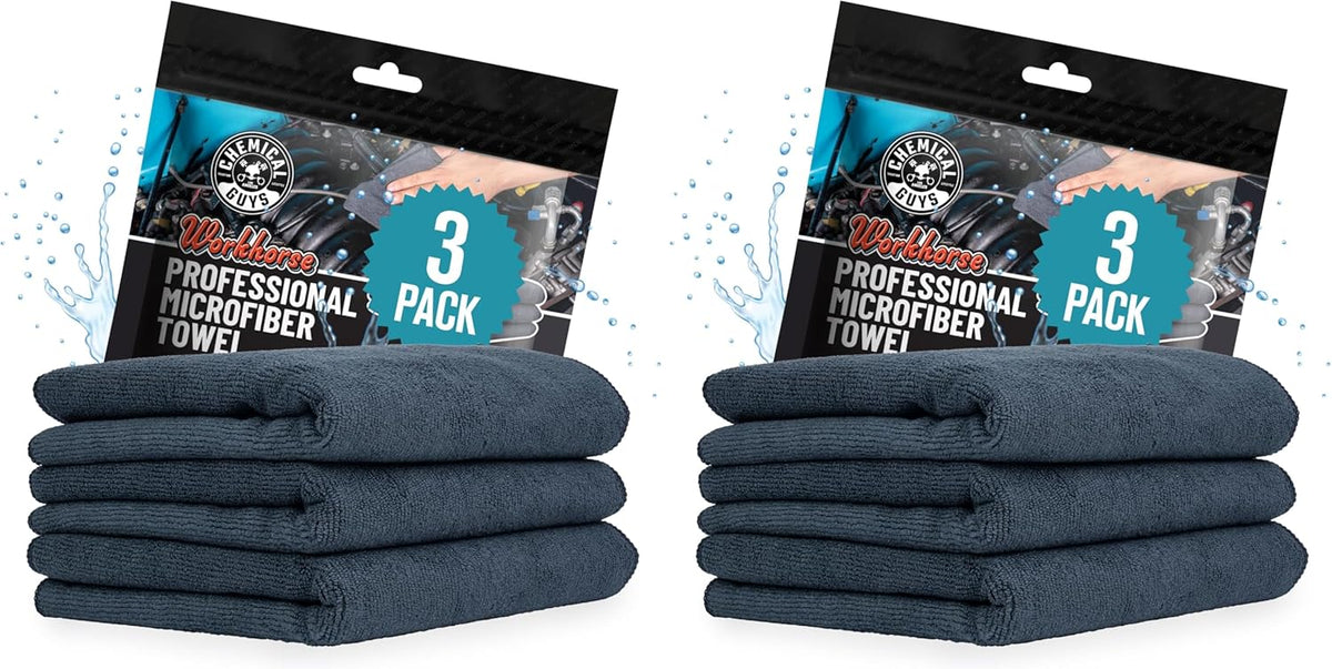 Chemical Guys Workhorse Professional Grade Microfiber Towels for Cars - Black 16x16 Inch Microfiber Cleaning Cloths for Home & Pet Drying, Soft & Scratch-Free, Washing, Drying & Cleaning, 3 Pack