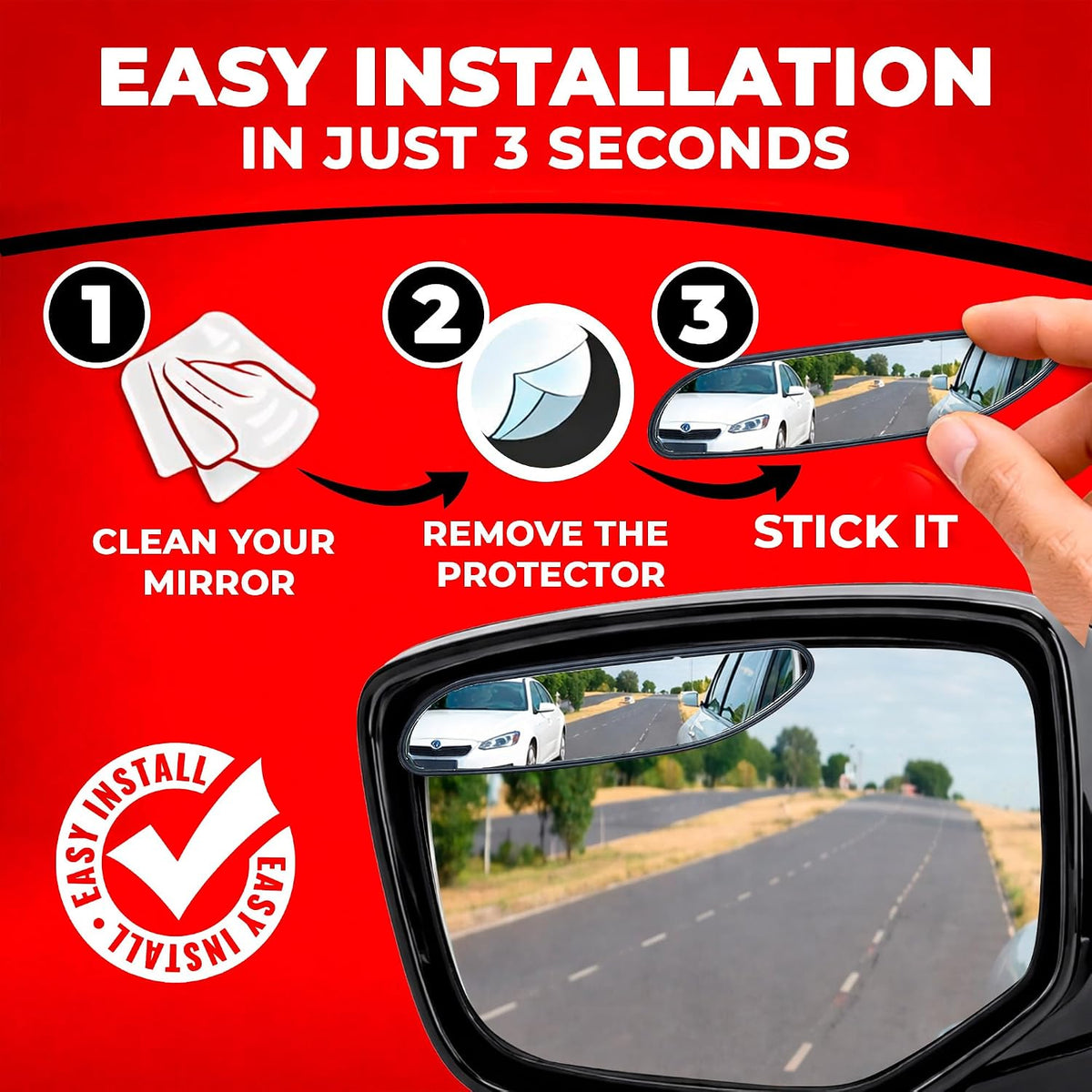 Utopicar Long Blind Spot Car Mirror Aesthetic Convex Mirrors 5.3” x 1.3” - Side Mirror Engineered Design - Up & Down Adjustable - Blind Spot Rear View Mirrors for Car (2-Pack)