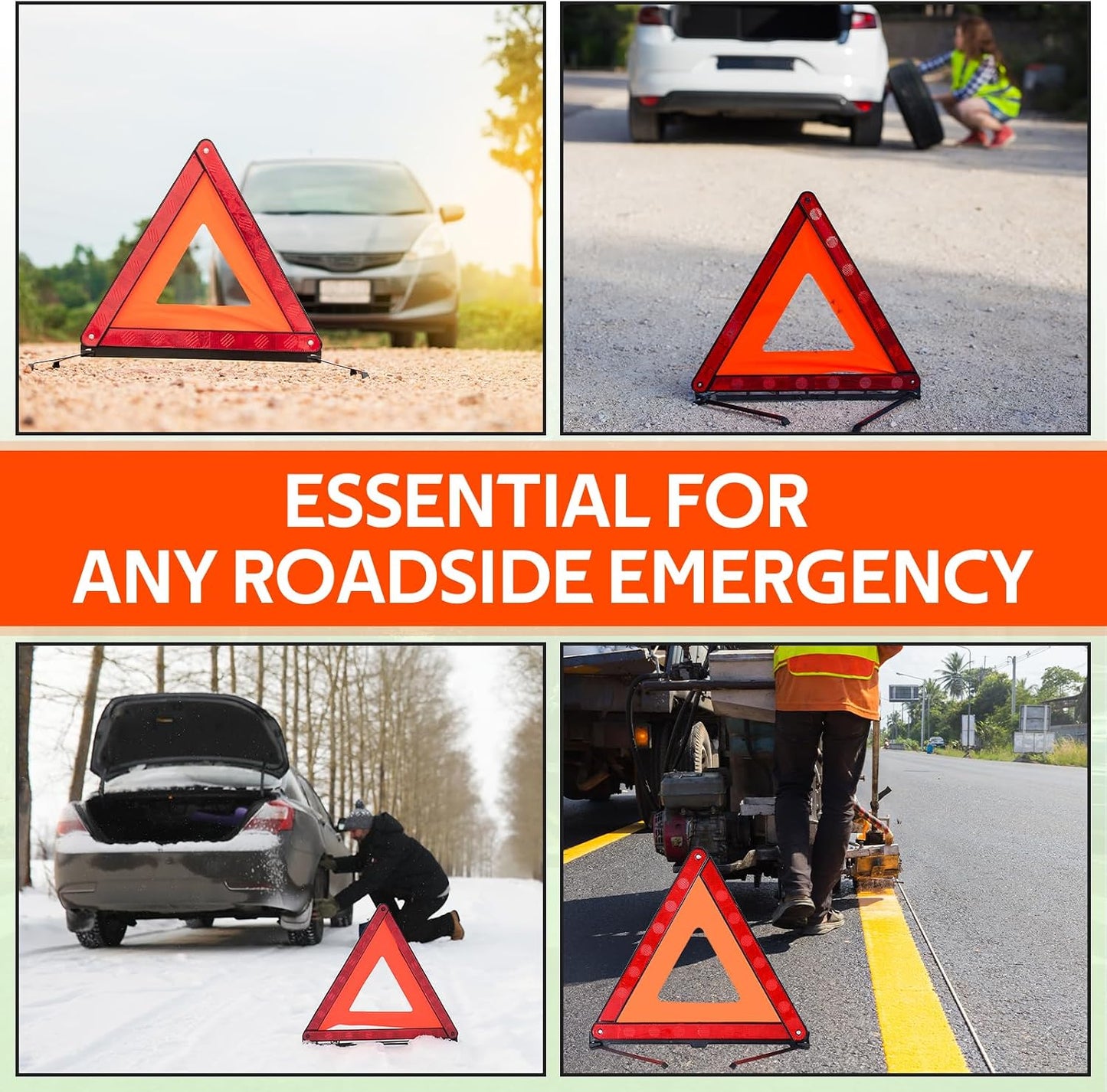 MYFULLY 2 Pack Emergency Warning Triangle and Reflective Safety Vest Set – Foldable Reflective Roadside Triangles, Essential Car Emergency Kit for Vehicle Breakdowns and Road Safety