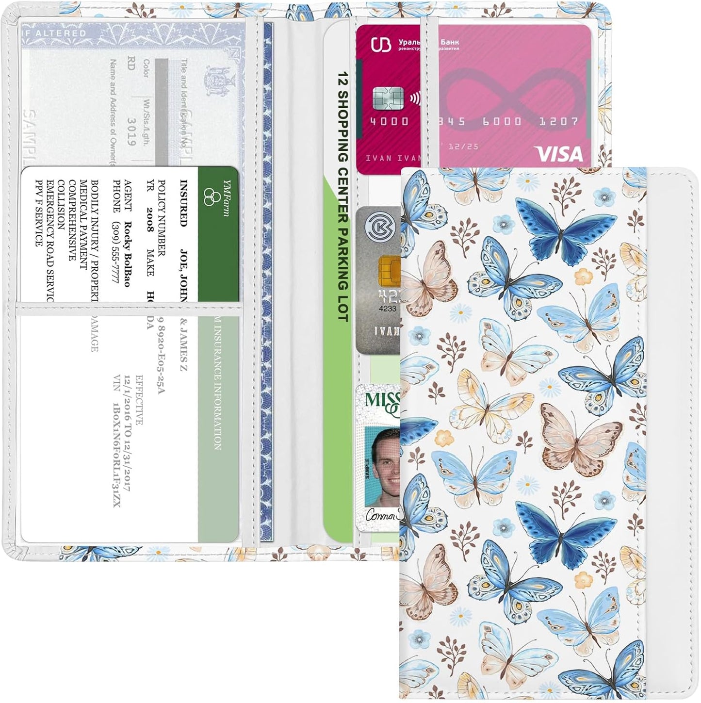 Car Registration and Insurance Holder, Auto Truck Document Holder with Magnetic Shut, Vehicle Glove Box Car Organizer, Interior Car Accessories for Women Men (Bow)