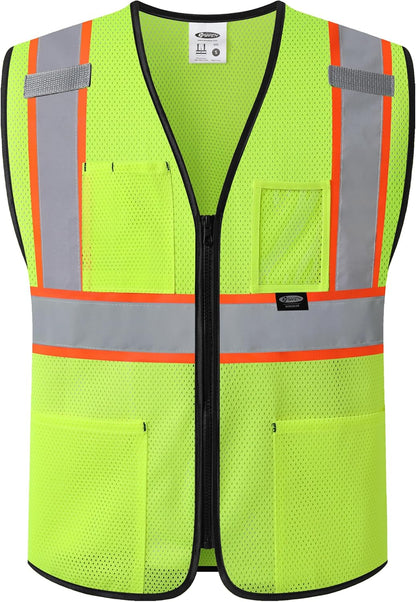 JKSafety Safety Vest for men women Hi Vis Vest with Pockets and Zipper High Visibility Meet ANSI Standard（BX310