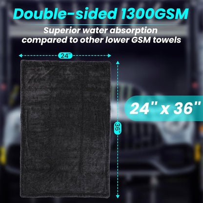2 Pack 1300 GSM Car Drying Towel,Double-Sided Microfiber Towels for Cars(24'' x 36''&16 ''x 16''),Extra Large Ultra Absorbent,Without Residual Lint,Scratches or Water Spots