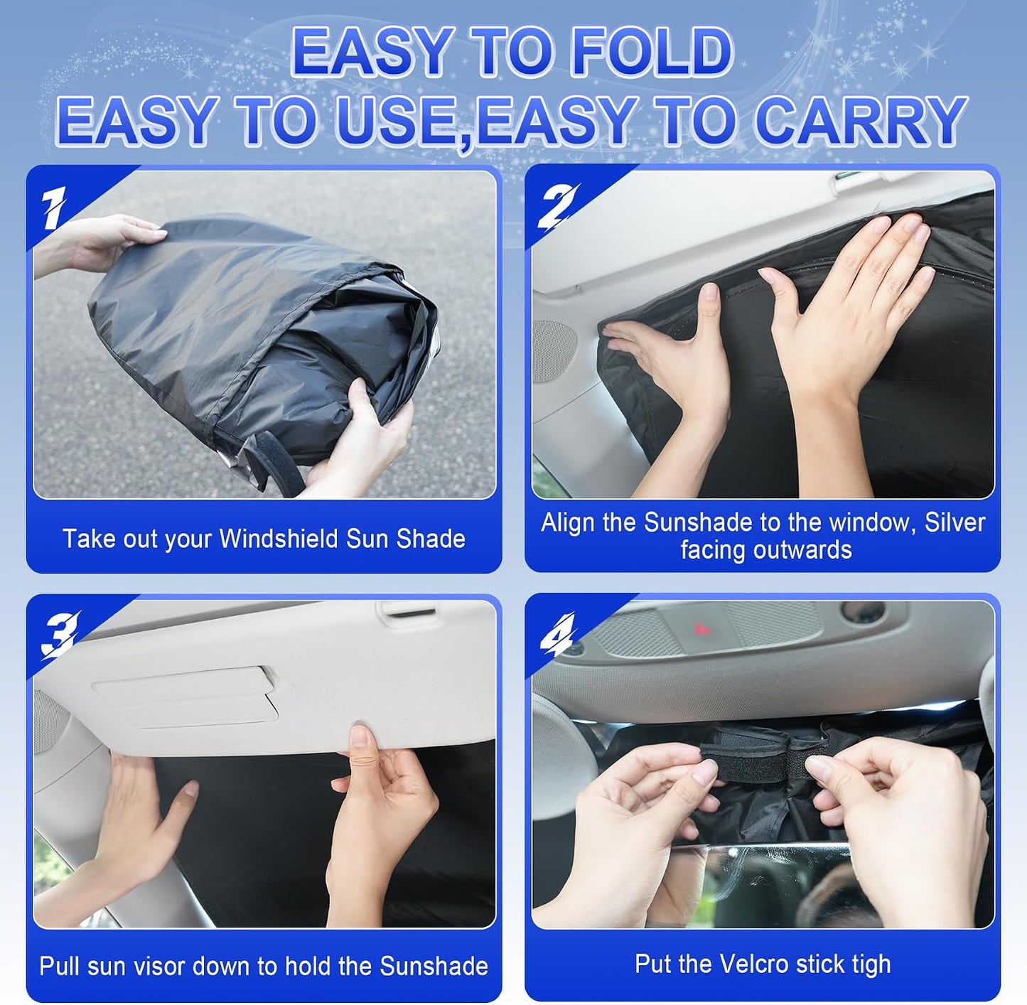 SINGARO 300T Universal Car Windshield Sun Shade, Foldable Reflective for Windshield & Window Shades with Overlapping Design, Car Interior Accessories (55" L x 26.7" W)