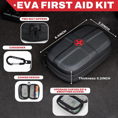RHINO RESCUE EVA First Aid Kit, Small Waterproof Emergency Hiking First Aid Kit for Backpacking, Medical Kit for Travel, Home, Car, College Dorm Room, Camping, Boat, Back to School (Red)