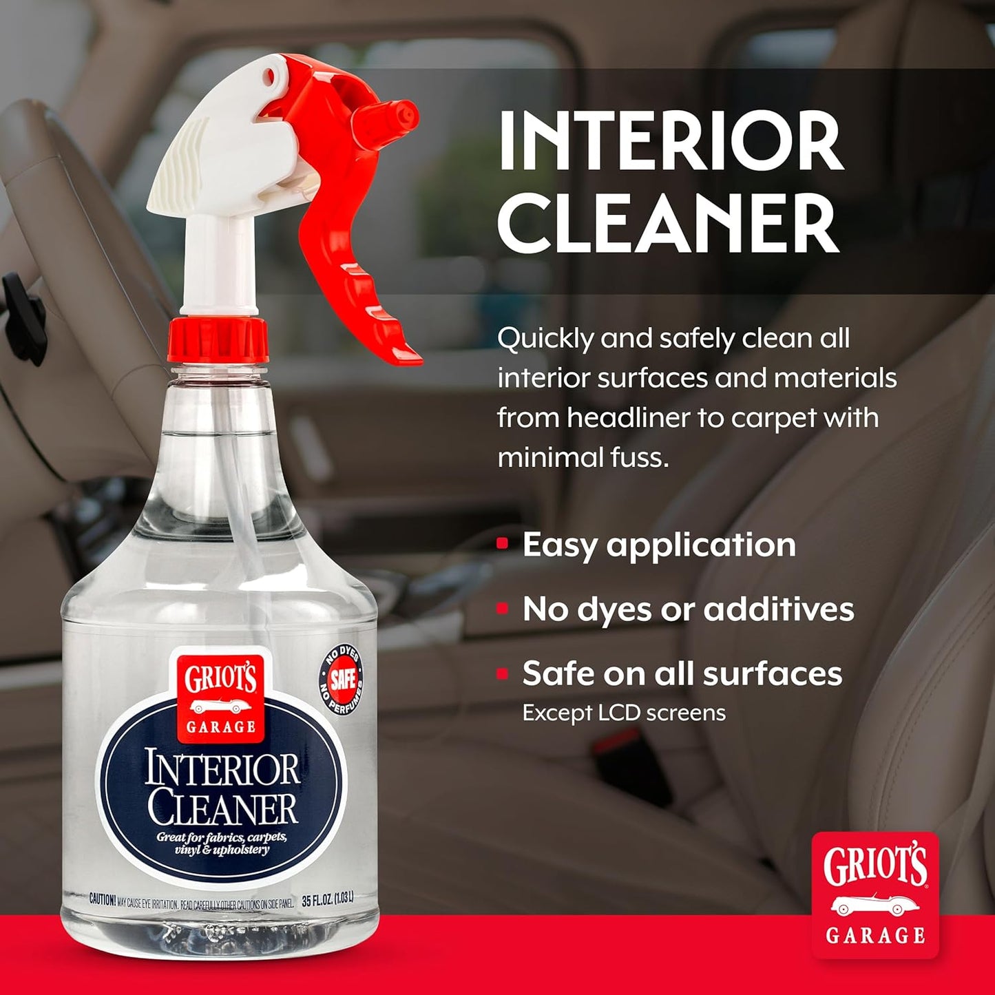 Griot's Garage Interior Cleaner Spray for Car Seats, Carpet, Upholstery Fabric, Floor Mat, Vinyl, Dashboard, Ideal for Truck, SUV, RV, Boat, and More, 10956, 22 Fl Oz