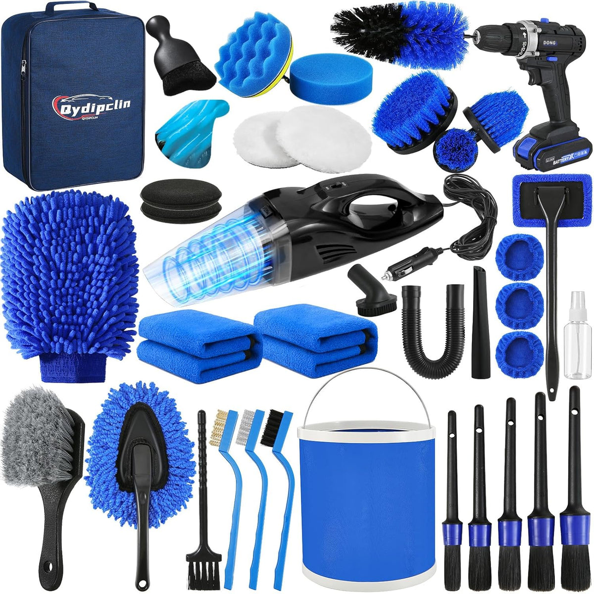 Qydipclin 45Pcs Car Detailing Kit, Car Detailing Brush Set, Car Wash Cleaning Kit, Car Detailing Brushes, Professional Car Care Kit for Interior Exterior Wheels, Blue