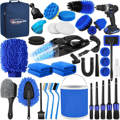 Qydipclin 45Pcs Car Detailing Kit, Car Detailing Brush Set, Car Wash Cleaning Kit, Car Detailing Brushes, Professional Car Care Kit for Interior Exterior Wheels, Blue