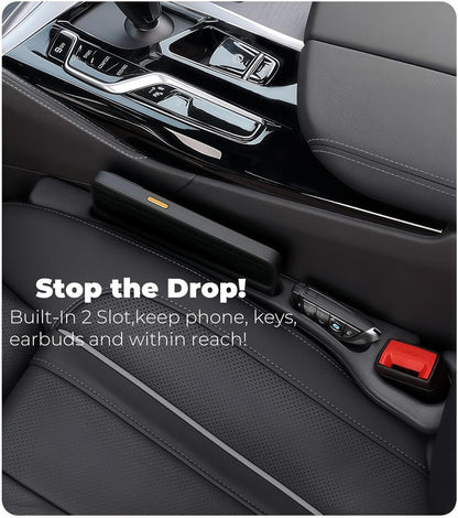 BESTKEE Car Seat Gap Filler 2 Pack, No Drop Seat Gap Plug with Dual Storage Slots, Blocks Phones Keys Coins, Flexible EVA Console Gap Filler Auto Accessories for Cars SUVs Trucks