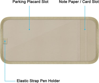 Handicap Placard Holder for Auto, Wisdompro Disabled Parking Permit Sign Protector for Car Sun Visor with Note Paper Slot, Pen Holder and Elastic Strap - Black