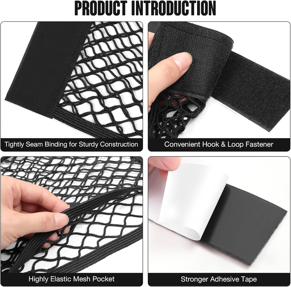 TOBWOLF Universal Mesh Cargo Net With Tape Stickers, 25x40cm / 9.8x15.7in, Elastic Car Storage Net, RV Netting Pocket, Wall Sticker Add-on Pouch Bag for Car Trunk