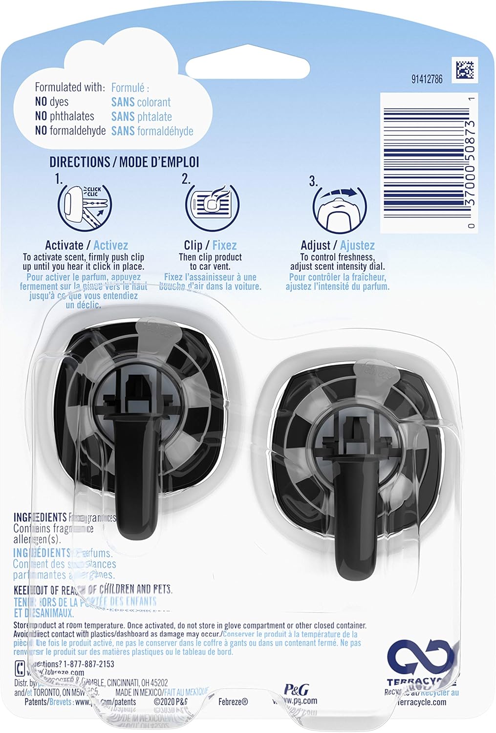 Febreze Car Air Freshener Vent Clip Platinum Ice Scent, .07 oz. Car Vent Clip, Pack of 4