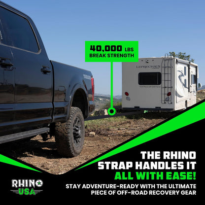 Rhino USA Recovery Tow Strap (3" x 20') - 31,518lb Break Strength - Emergency Recovery Strap Tow Rope for Truck, UTV, ATV & More - Heavy Duty Towing Strap for Offroad 4x4 Use - Compatible with Jeep