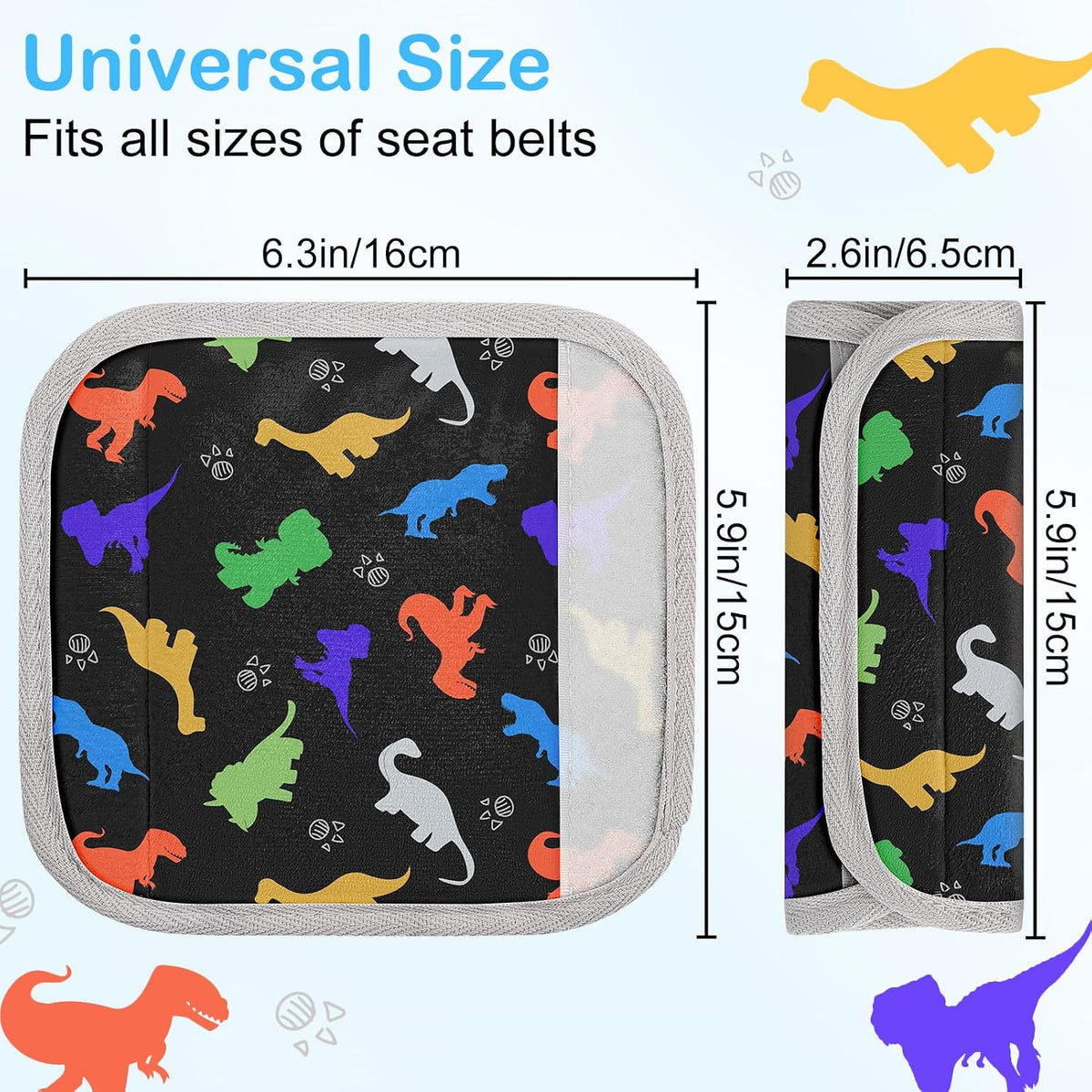 Seat Belt Cover Pad for Baby, Soft Seatbelt Cushion Covers for Kids 2Pcs Car Seat Strap Shoulder Pads for All Car Seats, Stroller, High Chair,Blue Dinosaur