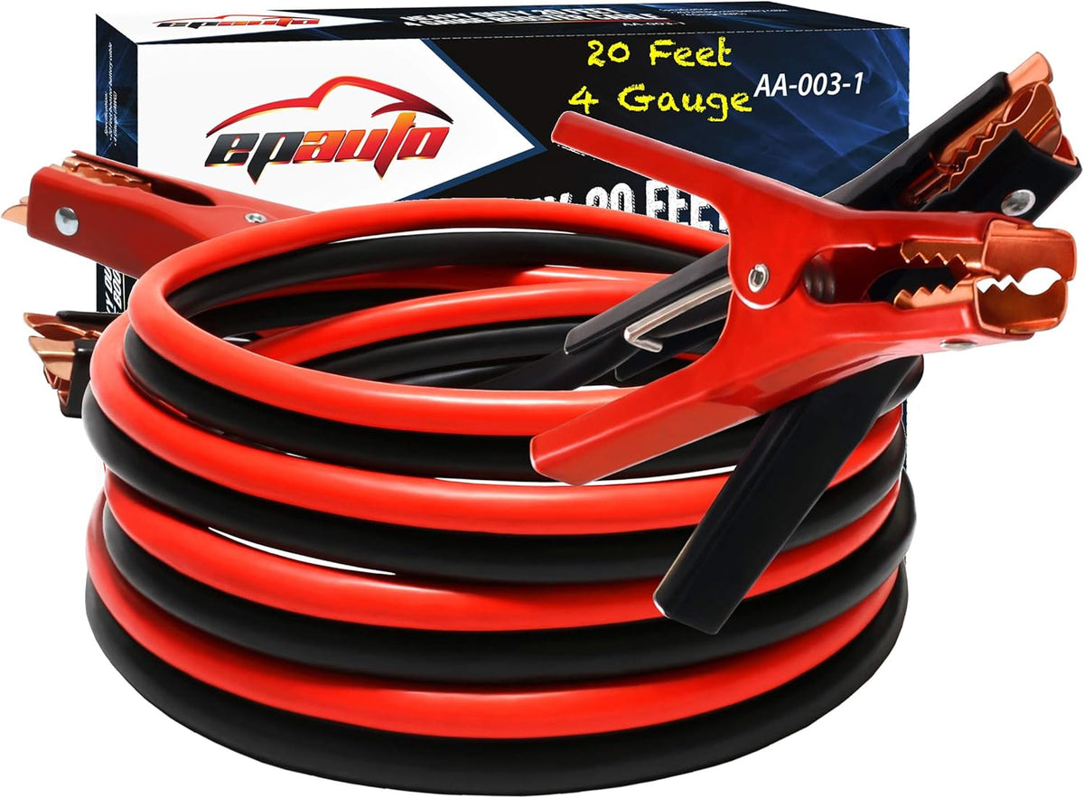 EPAuto 4 Gauge x 20 Ft Heavy Duty Jumper Cables for Car & SUV Emergency Battery Booster Kit with Safety Gloves & Travel Bag (Safe Jump Start for Dead Batteries)
