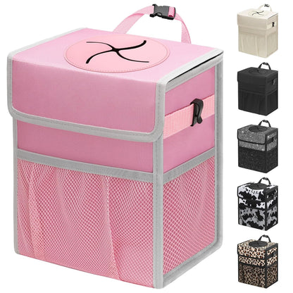 Capolo Car Trash Can with Lid, Leakproof Car Trash Bag Hanging Waterproof Automotive Garbage Can with Storage Pockets Mini Vehicle Trash Bin for Back/Front Seat(Black,2.5 Gallon)