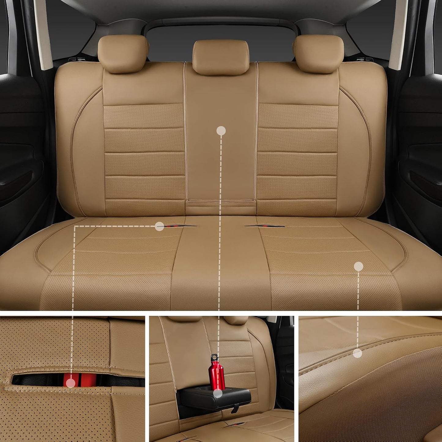 CAR PASS Universal FIT Piping Leather Two Front Seat Covers, Waterproof Faux Leather for SUV Sedan Van Truck, Airbag Compatible,Reserved Opening Holes for Headrest Covers. (Black red)