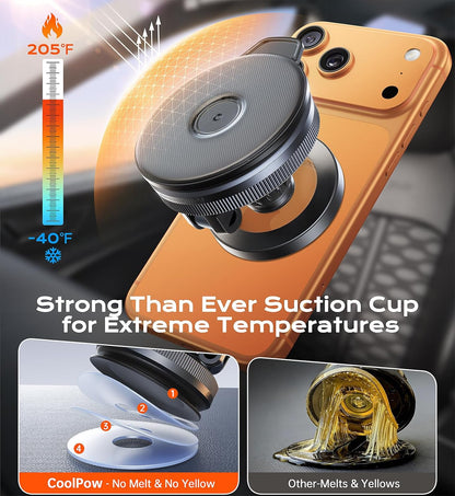 Coolpow for MagSafe Car Mount【Windshield+Vent+Dash】Magnetic Phone Holder for Car Phone Holder Mount Cell Phone Holders for Your Car Accessories Suction Phone Mount for Car Truck Stand for iPhone 17 16