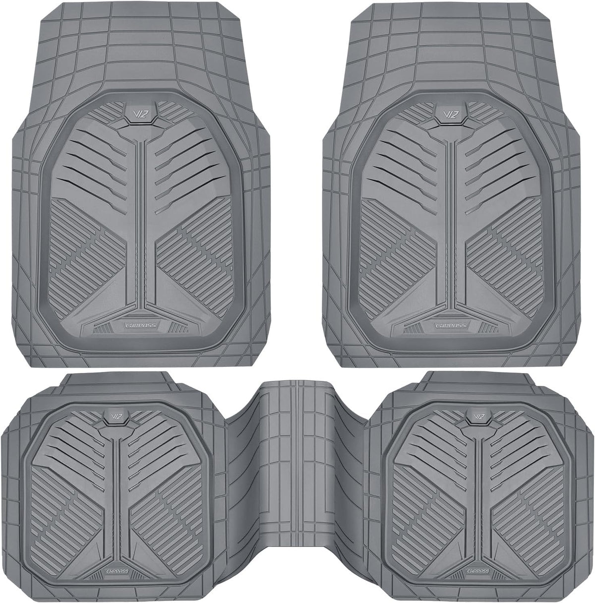 CAR PASS Heavy Duty Rubber Car Mats with Cargo Liner, Deep-Dish Car Floor Mats and Trunk Mat All Weather, Universal Trim-to-Fit for SUVs Trucks Sedans, Waterproof Anti-Slip, Trimmable V12 Black