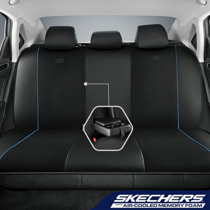 Skechers Air-Cooled Memory Foam Seat Covers,Mesh Thick Car Seat Covers,Piping Leather Car Seat Covers Front Seats,Airbag Compatible,Automotive Comfort Universal FitMost Cars,Vans,Truck,SUV,Black