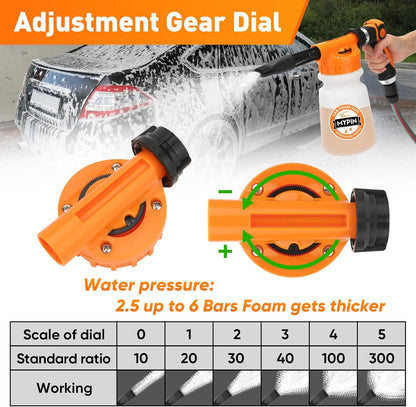 16 IN 1 Car Wash Foam Gun, Foam Cannon,Adjustable Hose Wash Sprayer with 2.5 to 6 Bars Foam Blaster,Wash Mitten &Towel,Suitable for Car Cleaning and Garden Use with 1/2” Quick Connector