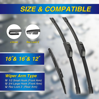5 PLUS® Silicone Windshield Wipers Replacement for 2007-2014 Ford edge, 2007-2015 Lincoln MKX Wiper Blades(Set of 3),Automotive Replacement Windshield Wiper Blades For My Car-26"/20"/14" - Colors A