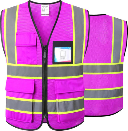 Reflective Mesh Safety Vest for Men Women with 5 Pockets and Zipper Front High Visibility Mesh Vest Hi Vis Construction Work Vest,Meets ANSI/ISEA Standards(EK175-Yellow-L)