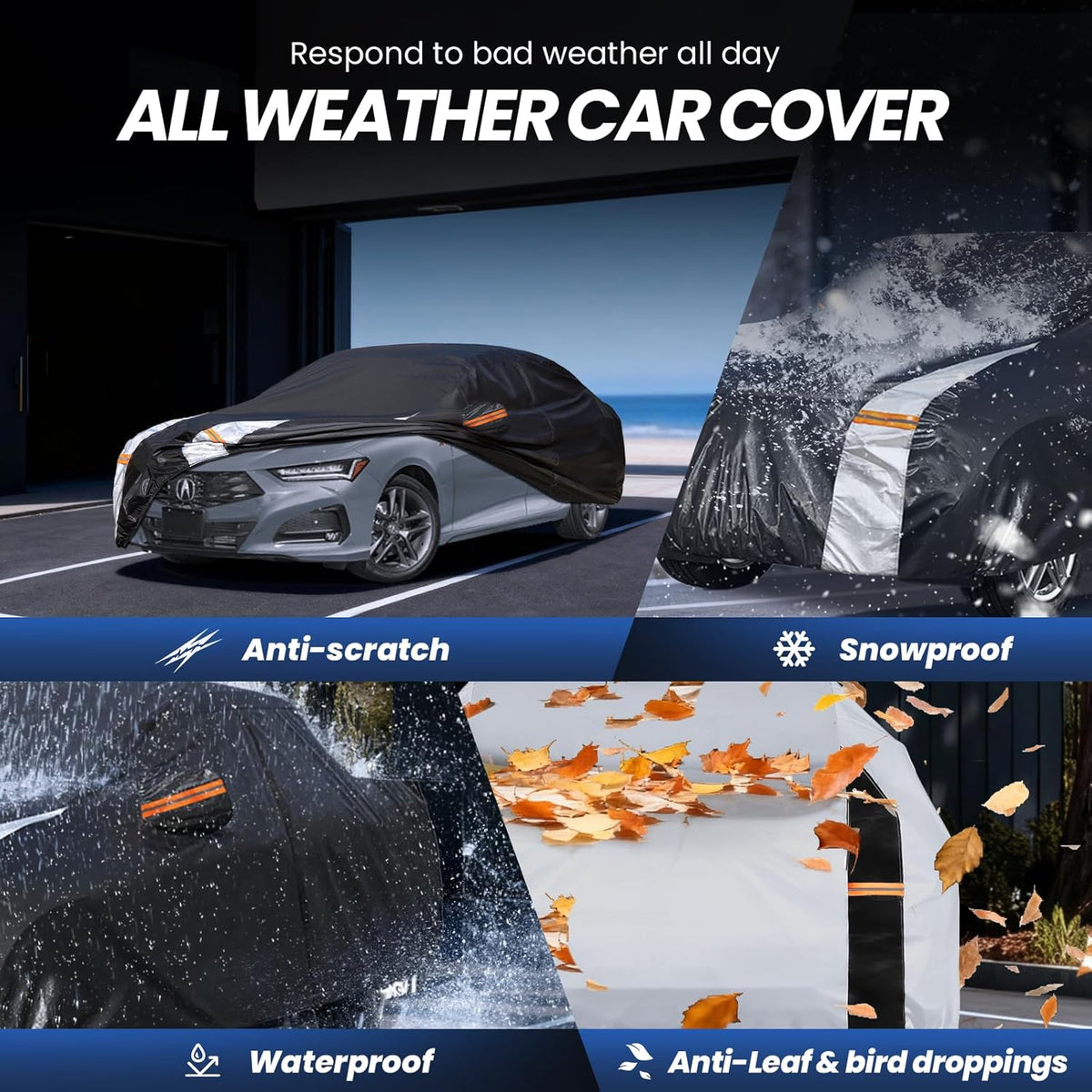Large SUV Car Cover for Chevy Suburban 100% Waterproof All Weather, Heavy Duty Outdoor Full Exterior Covers Rain Sun Wind UV Protection. - Colors C