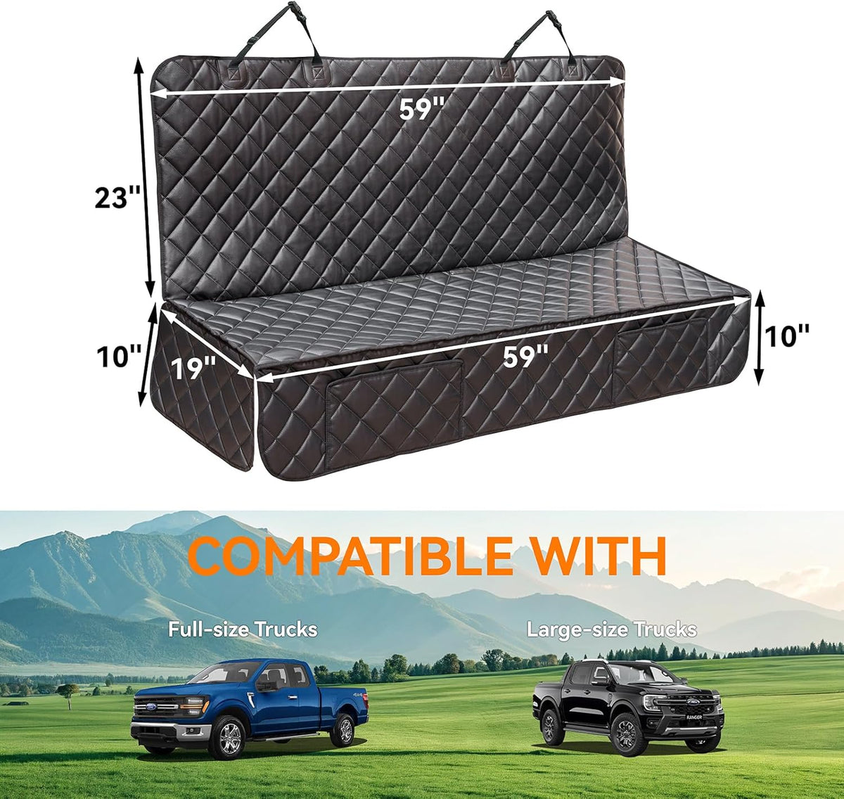 Dog Car Seat Cover for Back Seat, Waterproof Back Seat Covers for Dogs, PU Leather Nonslip Bench Dog Seat Cover Universal Fit Most Vehicles,SUVs,Small Trucks（Black,Standard）