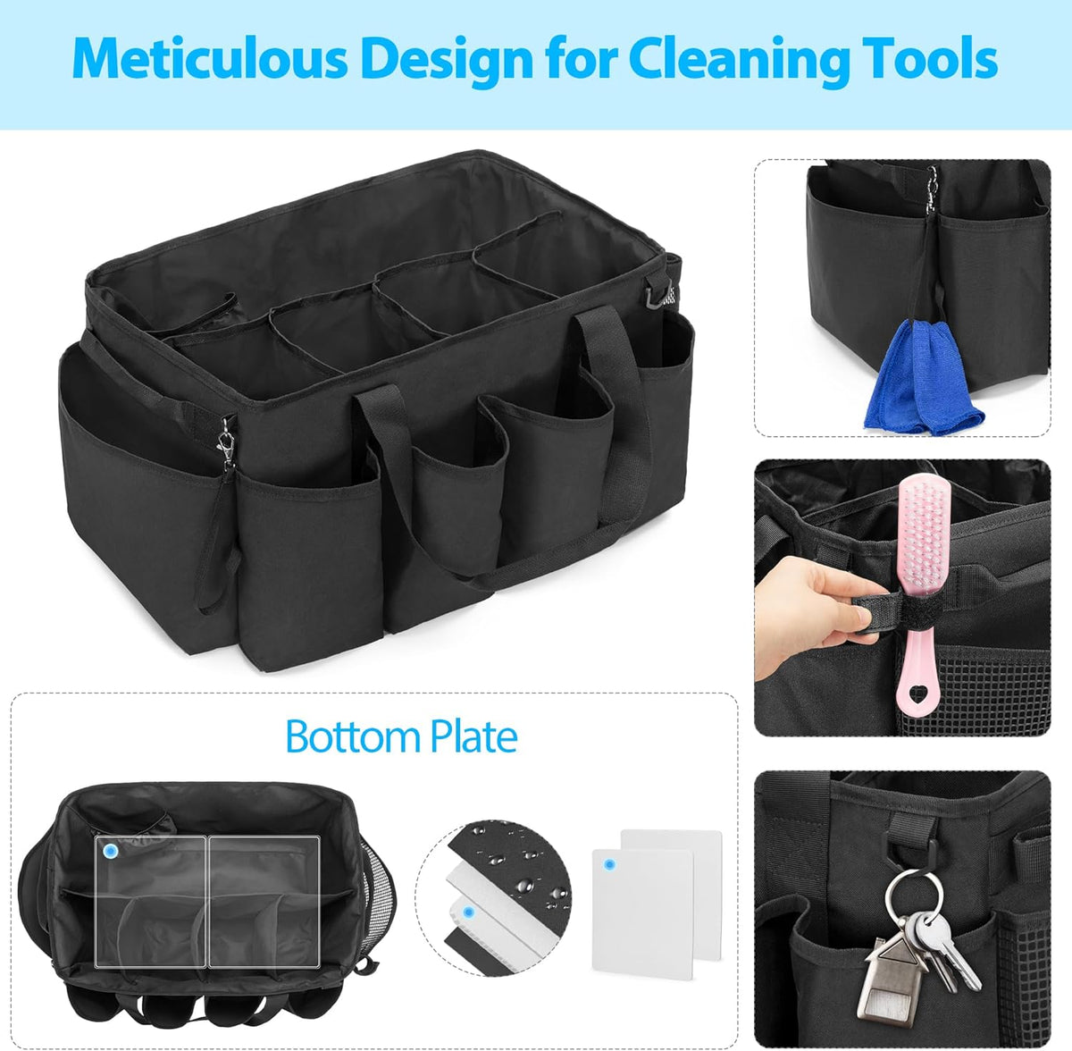 HODRANT Extra-Large Cleaning Caddy, Organizer with Handles for Cleaning Tools & Products Storage, Large Capacity Tote Bag for Car, Home & Housekeeping Work, Gray