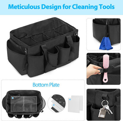 HODRANT Extra-Large Cleaning Caddy, Organizer with Handles for Cleaning Tools & Products Storage, Large Capacity Tote Bag for Car, Home & Housekeeping Work, Gray