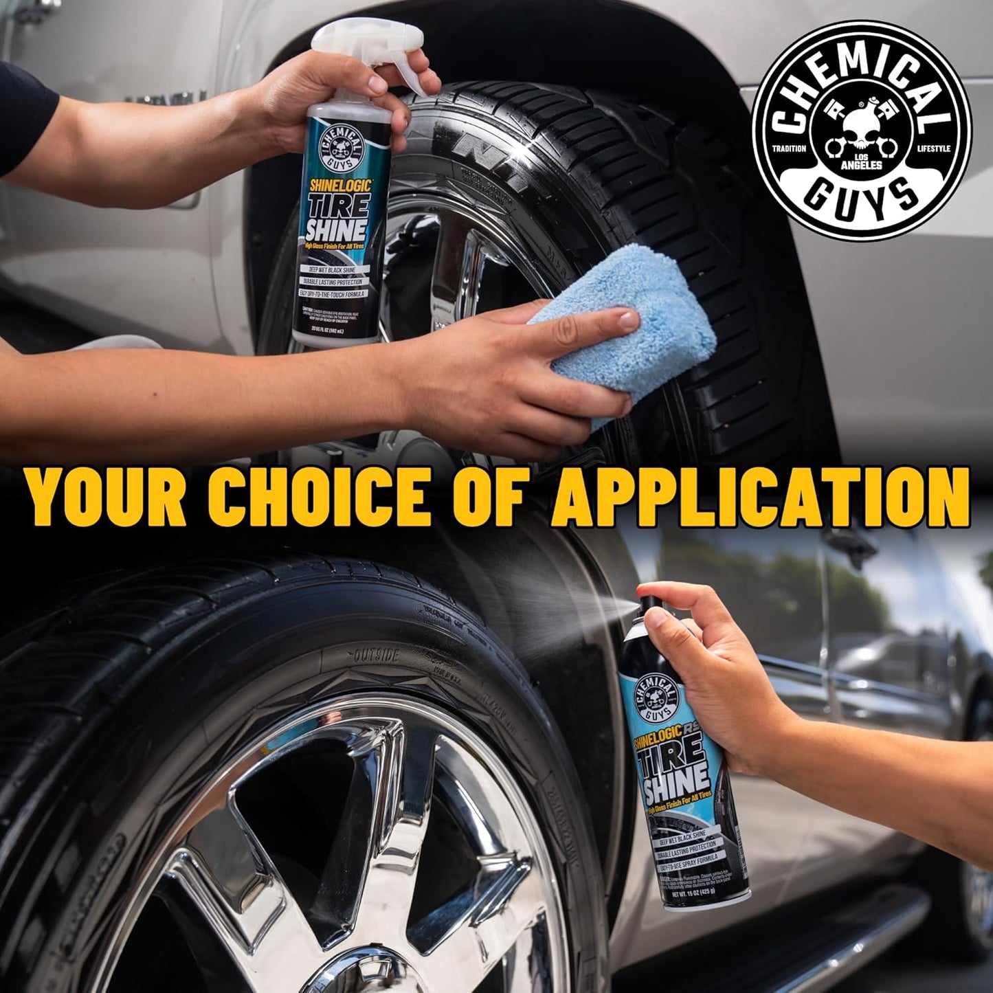 Chemical Guys ShineLogic Tire Shine Safe for Cars, Trucks, Motorcycles, RVs & More, Includes WonderWave Applicator Kit, 20 fl oz, 2 Pack
