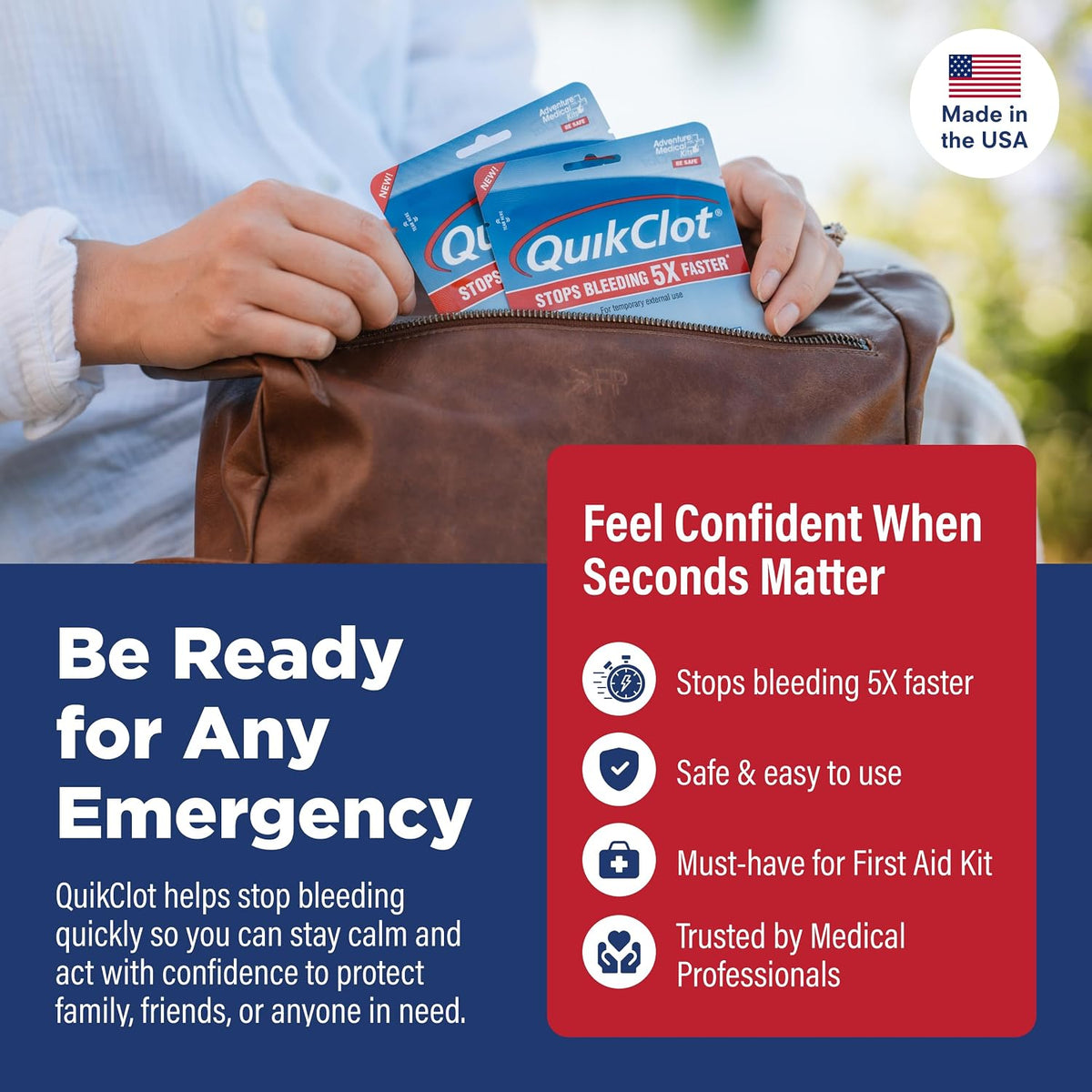 Adventure Medical Kits QuikClot Advanced Clotting Gauze - Stops Bleeding Up to 5X Faster Than Standard Gauze - Kaolin Hemostatic Dressing - for First Aid Kits & Survival Gear - 3 x 24
