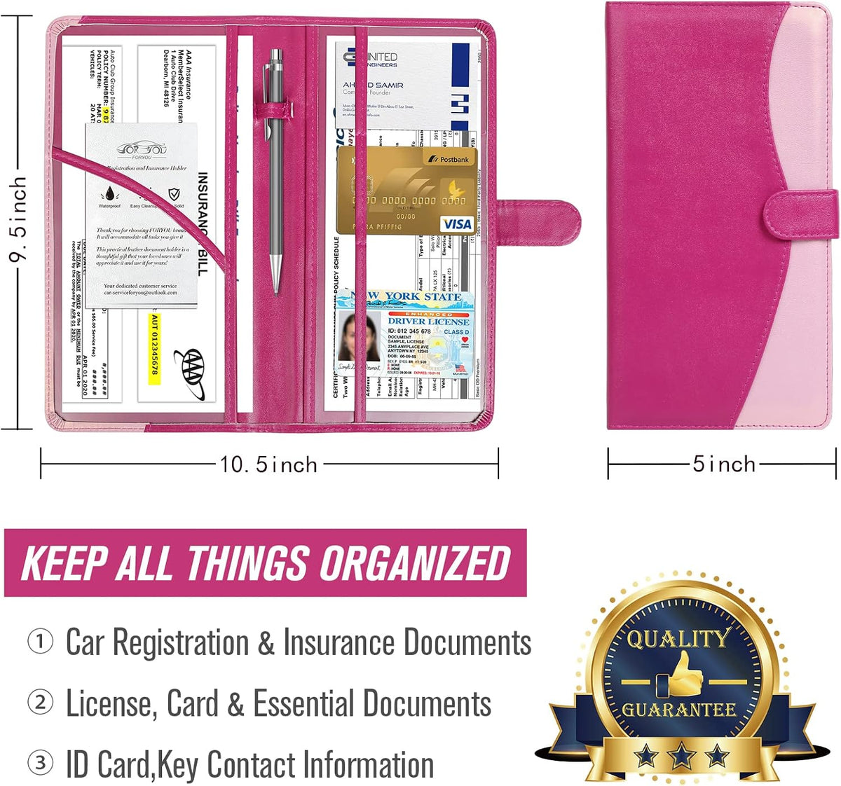 foryou Car Registration and Insurance Holder Car Document Holder Registration and Insurance Card Holder for Cards, Driver License & other Essential Documents(Purple Pink)