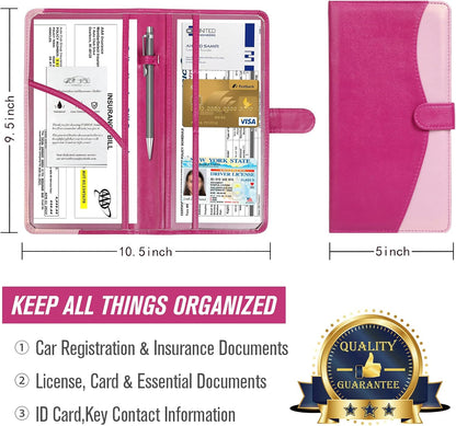 foryou Car Registration and Insurance Holder Car Document Holder Registration and Insurance Card Holder for Cards, Driver License & other Essential Documents(Purple Pink)