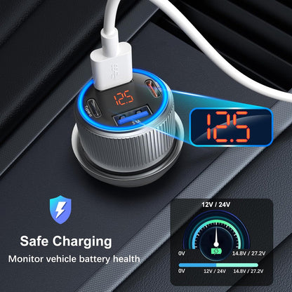 USB C Car Charger 3 Pack, Costyle 65W 4 Port Car Power Adapter with Voltmeter PD 30W/QC 3.0 Fast Charging Cigarette Lighter USB Charger Plug for iPhone 16/15/14/13/12/11 Pro Max/Pad,Android(Black)